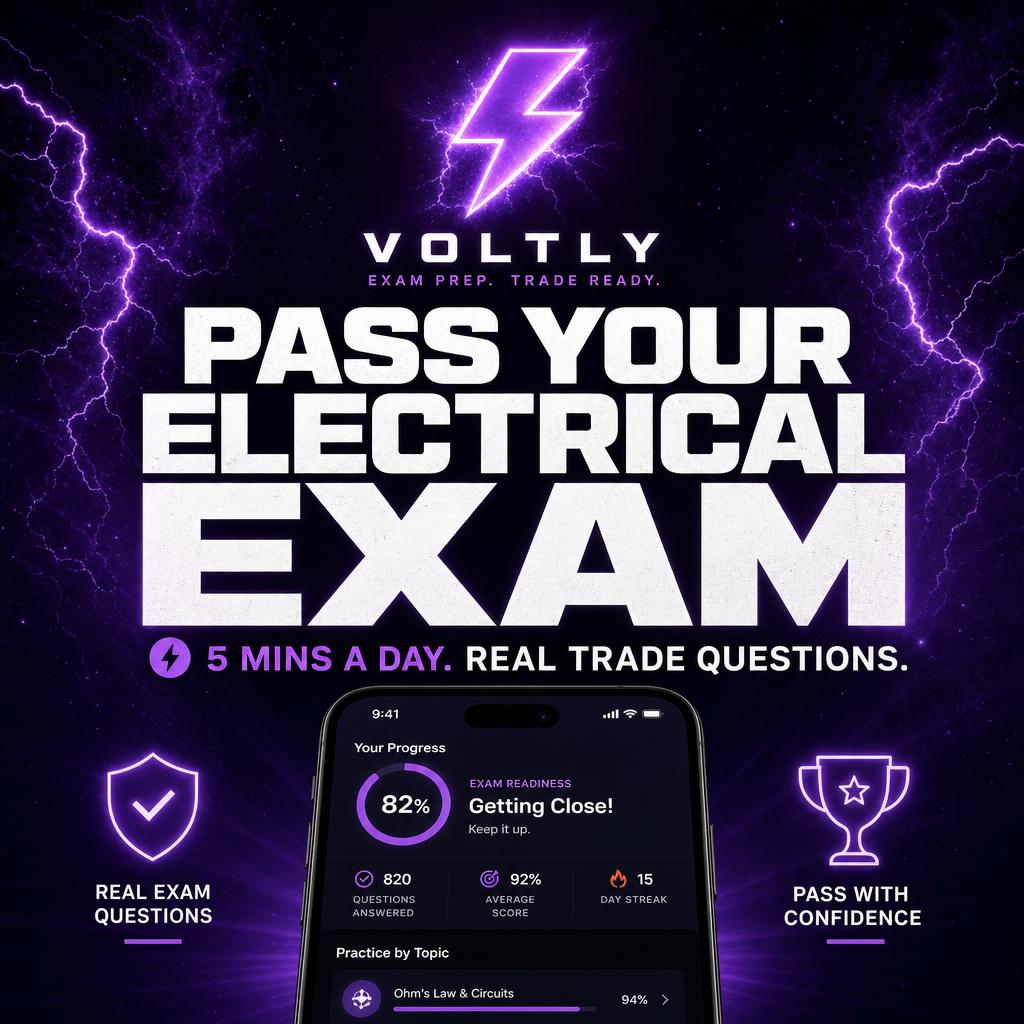 Cosmic purple ad with bold headline Pass Your Electrical Exam