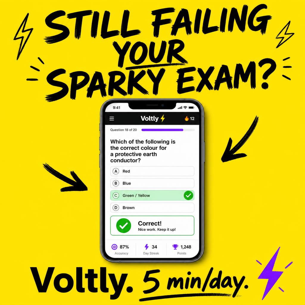 Yellow meme-style ad asking still failing your sparky exam
